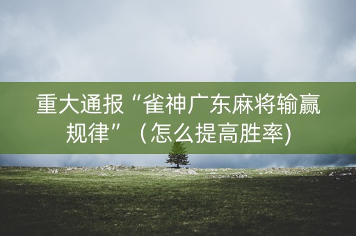 重大通报“雀神广东麻将输赢规律”（怎么提高胜率)