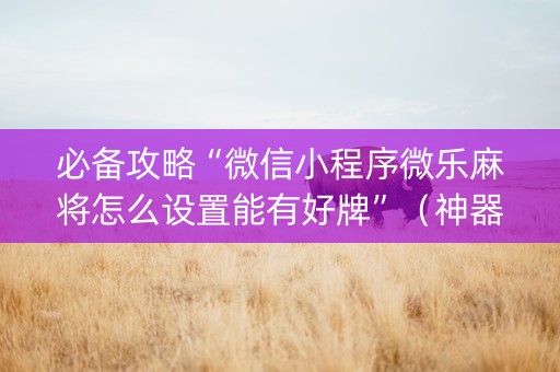 必备攻略“微信小程序微乐麻将怎么设置能有好牌”（神器通用版)