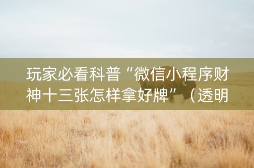 玩家必看科普“微信小程序财神十三张怎样拿好牌”（透明器教程)