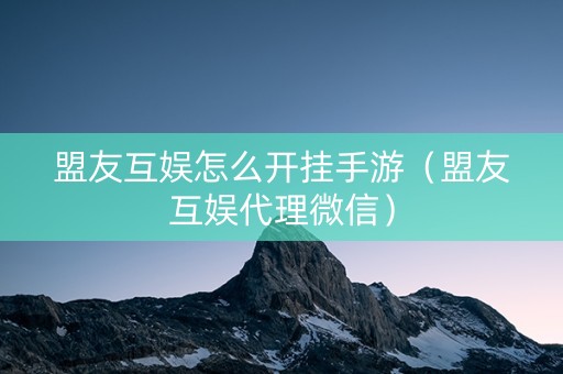 盟友互娱怎么开挂手游（盟友互娱代理微信）