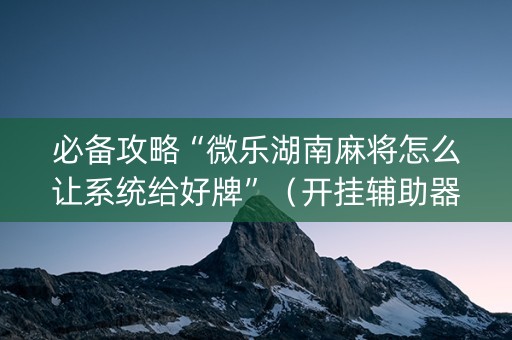 必备攻略“微乐湖南麻将怎么让系统给好牌”（开挂辅助器脚本)