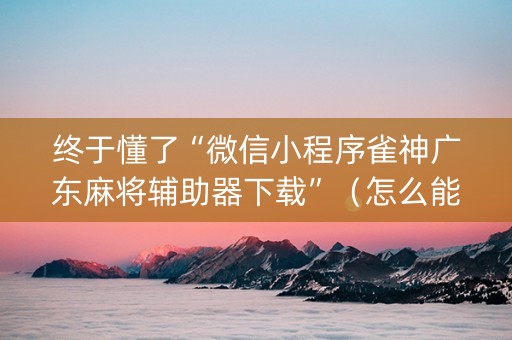 终于懂了“微信小程序雀神广东麻将辅助器下载”（怎么能得到好牌)