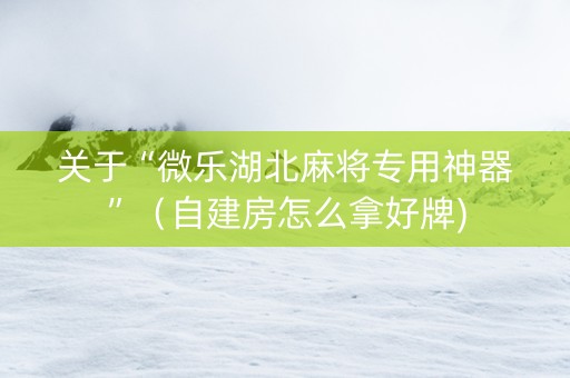关于“微乐湖北麻将专用神器”（自建房怎么拿好牌)