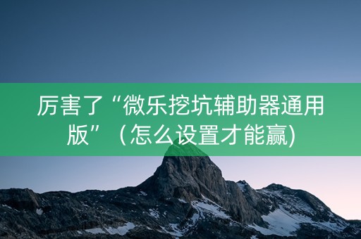 厉害了“微乐挖坑辅助器通用版”（怎么设置才能赢)
