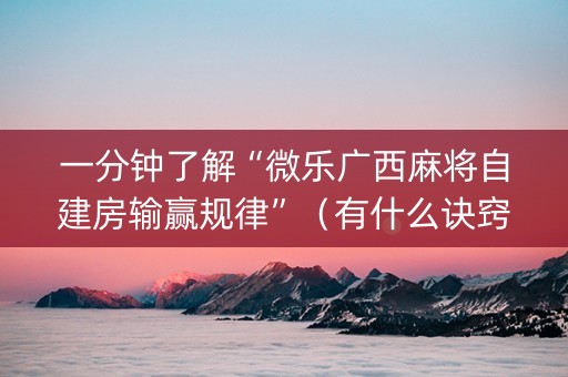 一分钟了解“微乐广西麻将自建房输赢规律”（有什么诀窍)