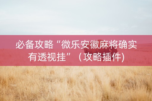 必备攻略“微乐安徽麻将确实有透视挂”（攻略插件)
