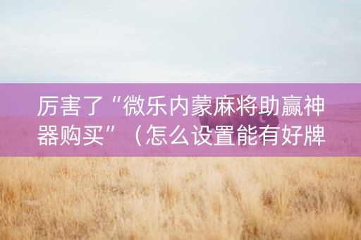 厉害了“微乐内蒙麻将助赢神器购买”（怎么设置能有好牌)