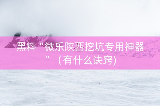 黑料“微乐陕西挖坑专用神器”（有什么诀窍)