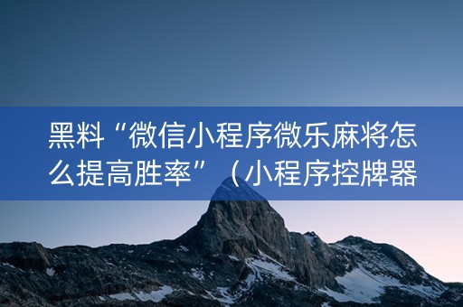 黑料“微信小程序微乐麻将怎么提高胜率”（小程序控牌器)