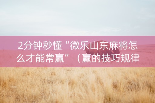 2分钟秒懂“微乐山东麻将怎么才能常赢”（赢的技巧规律)