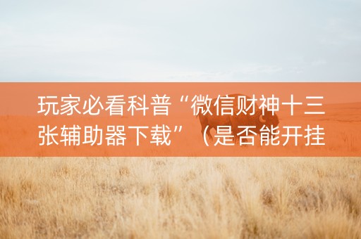 玩家必看科普“微信财神十三张辅助器下载”（是否能开挂)