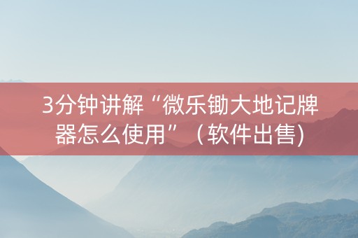 3分钟讲解“微乐锄大地记牌器怎么使用”（软件出售)