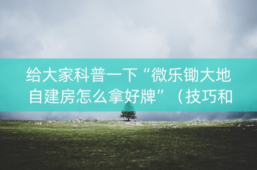 给大家科普一下“微乐锄大地自建房怎么拿好牌”（技巧和打好牌方法)