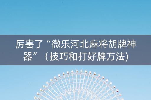 厉害了“微乐河北麻将胡牌神器”（技巧和打好牌方法)