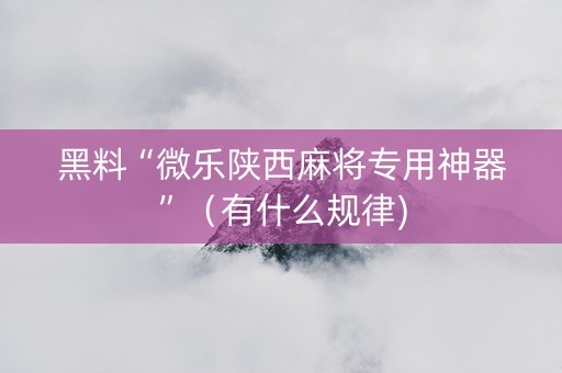 黑料“微乐陕西麻将专用神器”（有什么规律)