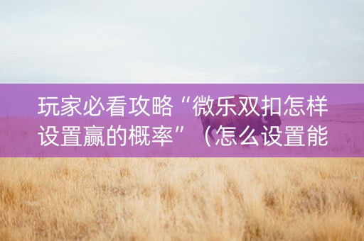 玩家必看攻略“微乐双扣怎样设置赢的概率”（怎么设置能有好牌)