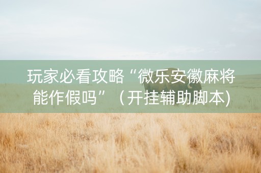 玩家必看攻略“微乐安徽麻将能作假吗”（开挂辅助脚本)