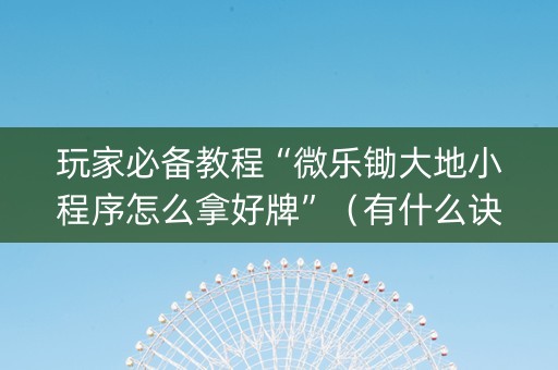 玩家必备教程“微乐锄大地小程序怎么拿好牌”（有什么诀窍)