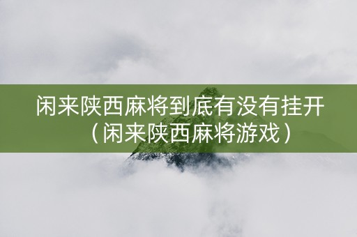 闲来陕西麻将到底有没有挂开（闲来陕西麻将游戏）