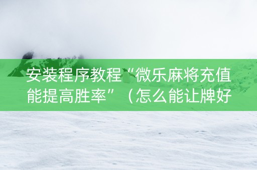 安装程序教程“微乐麻将充值能提高胜率”（怎么能让牌好一点)
