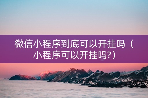 微信小程序到底可以开挂吗（小程序可以开挂吗?）