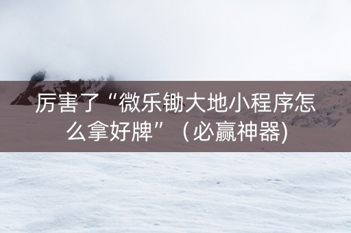 厉害了“微乐锄大地小程序怎么拿好牌”（必赢神器)