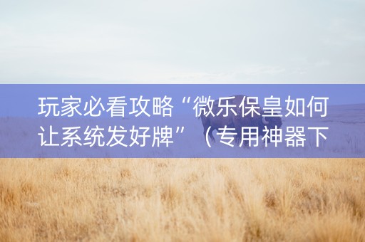 玩家必看攻略“微乐保皇如何让系统发好牌”（专用神器下载)