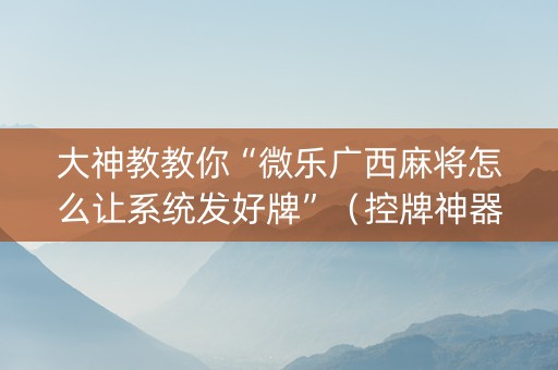 大神教教你“微乐广西麻将怎么让系统发好牌”（控牌神器)