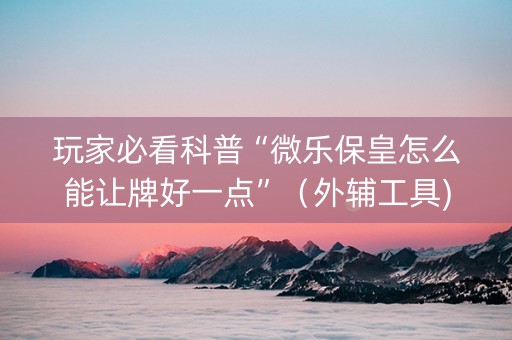 玩家必看科普“微乐保皇怎么能让牌好一点”（外辅工具)