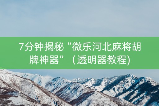 7分钟揭秘“微乐河北麻将胡牌神器”（透明器教程)
