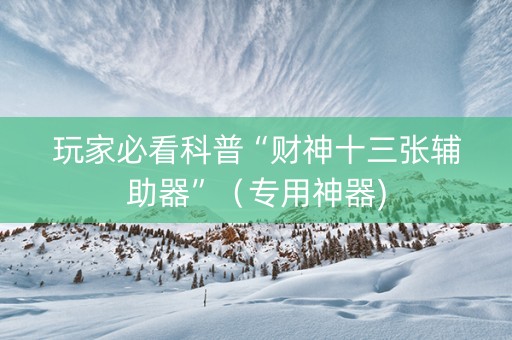 玩家必看科普“财神十三张辅助器”（专用神器)