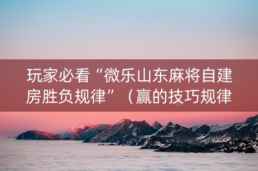 玩家必看“微乐山东麻将自建房胜负规律”（赢的技巧规律)