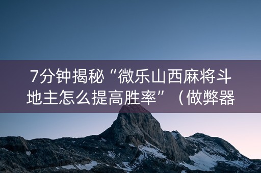 7分钟揭秘“微乐山西麻将斗地主怎么提高胜率”（做弊器软件下载)