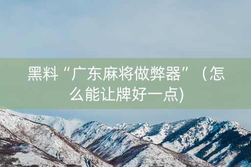 黑料“广东麻将做弊器”（怎么能让牌好一点)
