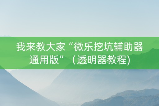 我来教大家“微乐挖坑辅助器通用版”（透明器教程)