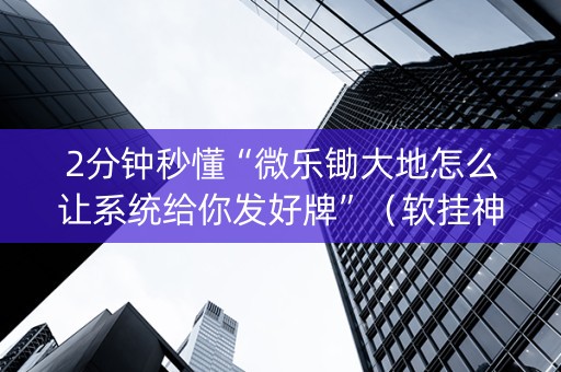 2分钟秒懂“微乐锄大地怎么让系统给你发好牌”（软挂神器)