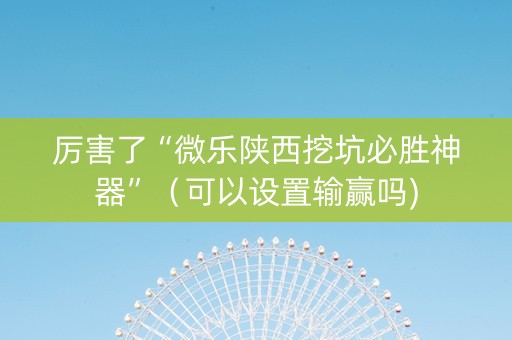 厉害了“微乐陕西挖坑必胜神器”（可以设置输赢吗)