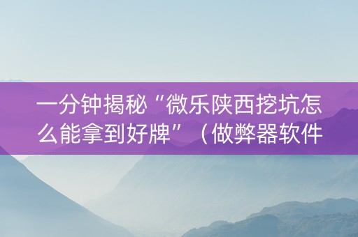 一分钟揭秘“微乐陕西挖坑怎么能拿到好牌”（做弊器软件下载)