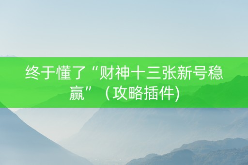 终于懂了“财神十三张新号稳赢”（攻略插件)