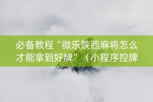 必备教程“微乐陕西麻将怎么才能拿到好牌”（小程序控牌器)