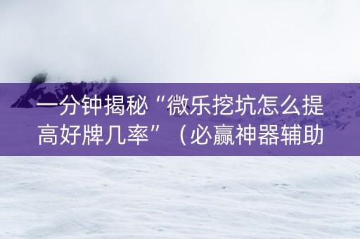 一分钟揭秘“微乐挖坑怎么提高好牌几率”（必赢神器辅助器)