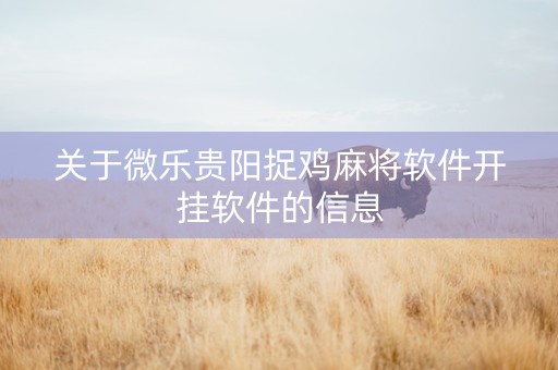 关于微乐贵阳捉鸡麻将软件开挂软件的信息