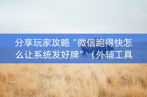 分享玩家攻略“微信跑得快怎么让系统发好牌”（外辅工具)
