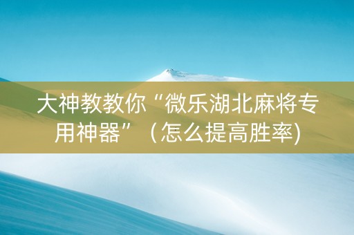大神教教你“微乐湖北麻将专用神器”（怎么提高胜率)