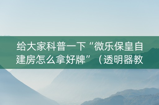 给大家科普一下“微乐保皇自建房怎么拿好牌”（透明器教程)