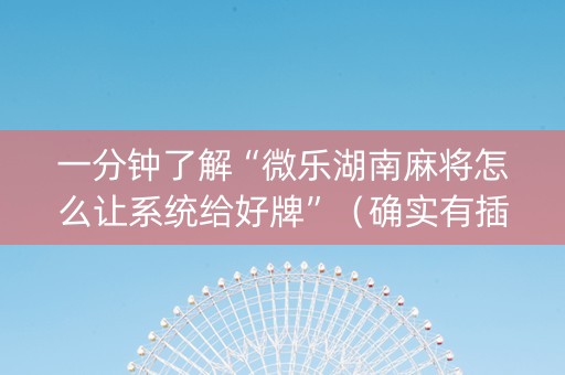 一分钟了解“微乐湖南麻将怎么让系统给好牌”（确实有插件吗)
