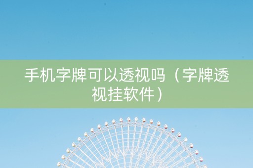 手机字牌可以透视吗（字牌透视挂软件）