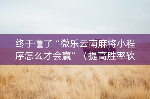终于懂了“微乐云南麻将小程序怎么才会赢”（提高胜率软件)