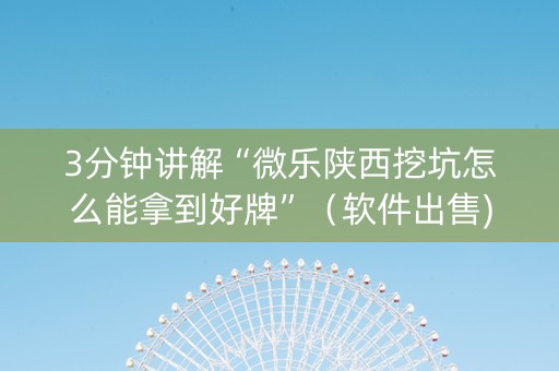 3分钟讲解“微乐陕西挖坑怎么能拿到好牌”（软件出售)