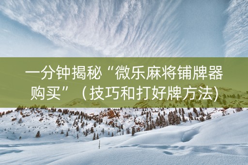 一分钟揭秘“微乐麻将铺牌器购买”（技巧和打好牌方法)